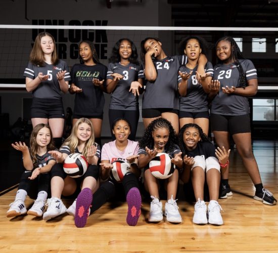 girls youth volleyball team at BOLD Athletics in Collierville TN training near Memphis, athletes holding volleyballs and developing skills in competitive club volleyball environment
